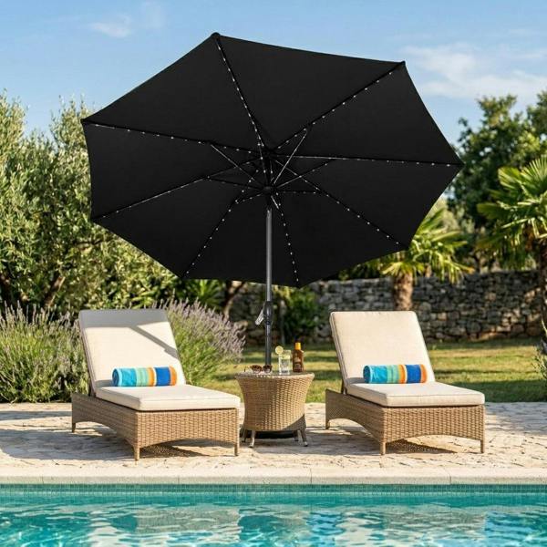 Jardi LED Tilt Parasol 2.7m – Black