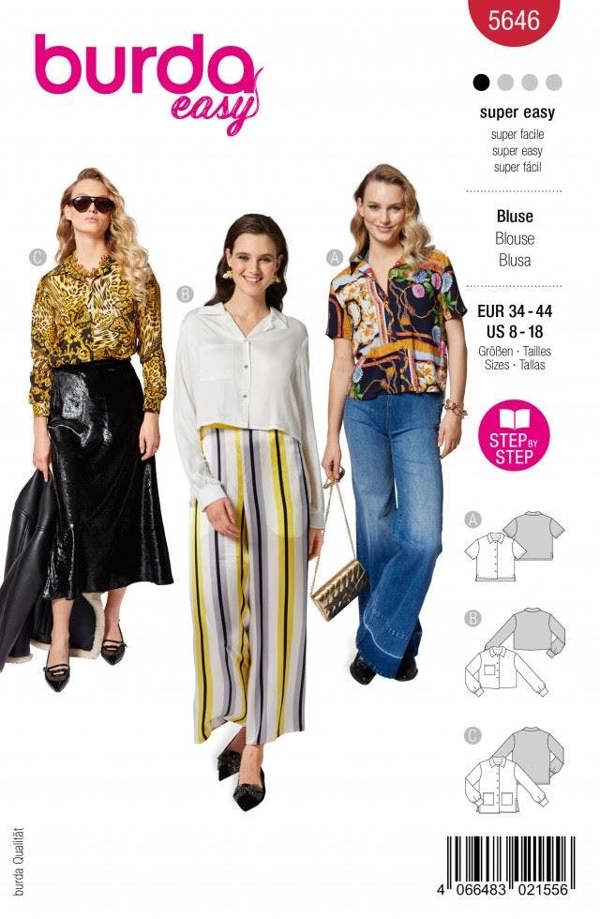 Burda Sewing Pattern 5646 Tops and Shirts For Women, 8 to 18 - Easy, Beginner