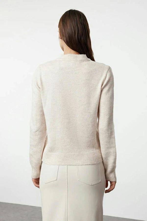 WOVCOR Soft-Textured Knit Cardigan with Jewelry Button Detail