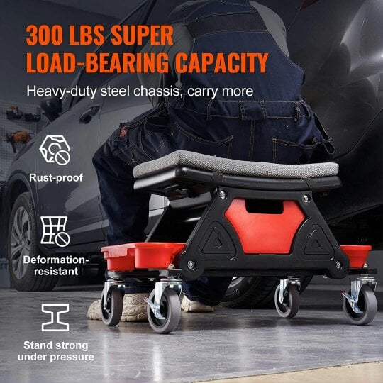 Havendro Rolling Mechanic Stool Garage Stool 135kg Capacity Workshop Creeper Seat for Car