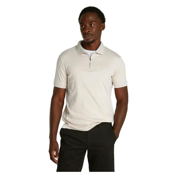 Boss Mens Zip Neck Regular Short-Sleeved Polo Shirt - White - 