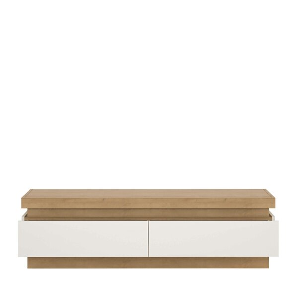 Wyld Haus Hjorring White Gloss and Natural Oak Wood TV Cabinet 2 Drawer