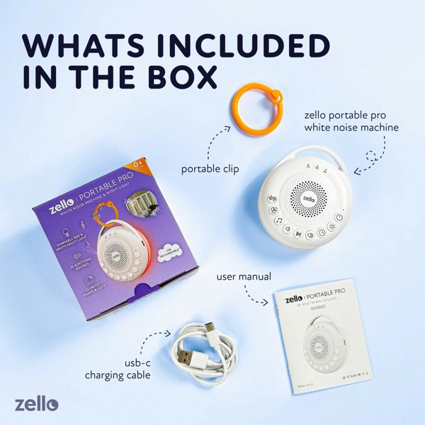 Zello Portable Pro White Noise Machine What's Included in Box