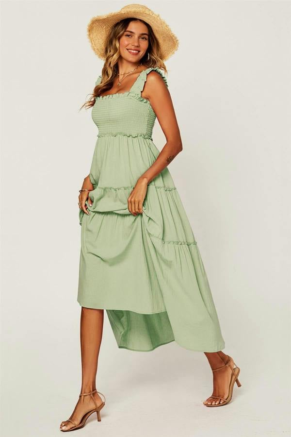 FS Collection Hem Detail Tiered Maxi Dress In Lime