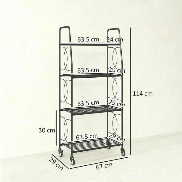 Bobobiy 4-Tier Metal Plant Stand, Heavy Duty Ladder Shelf Potted Plants Display Rack with Lockable Wheels