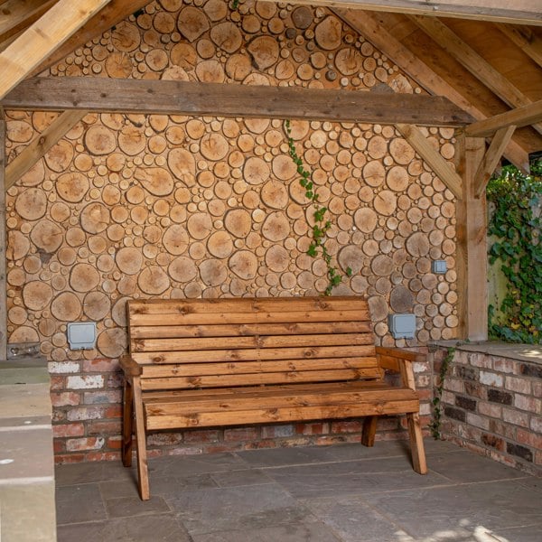 Samuel Alexander Charles Taylor Hand Made Traditional 3 Seater Chunky Rustic Wooden Garden Bench Furniture Assembled