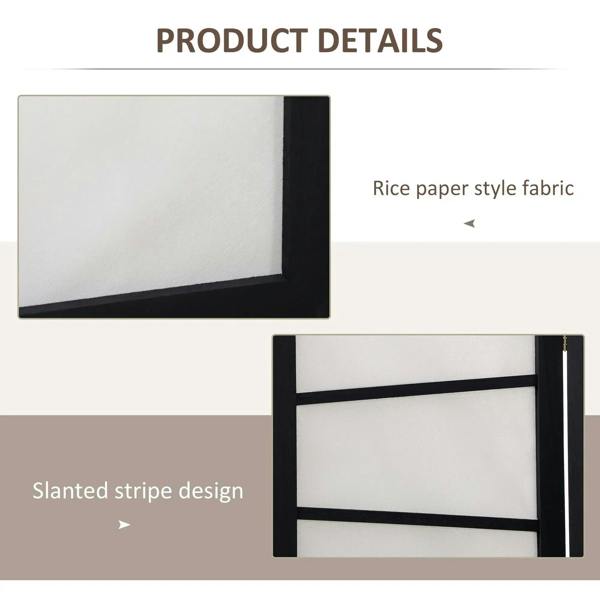 Black frame corner with white rice paper style privacy fabric on a divider panel