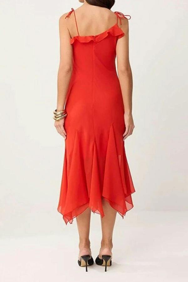 WOVCOR Abstract Pattern Chiffon Midi Lined Party Dress