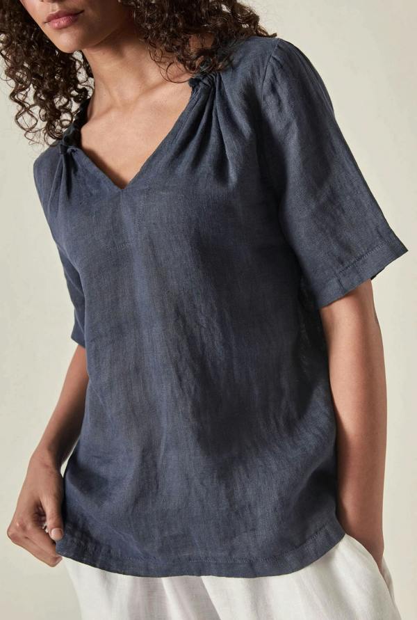 James Lakeland Navy Pure Linen Blouse