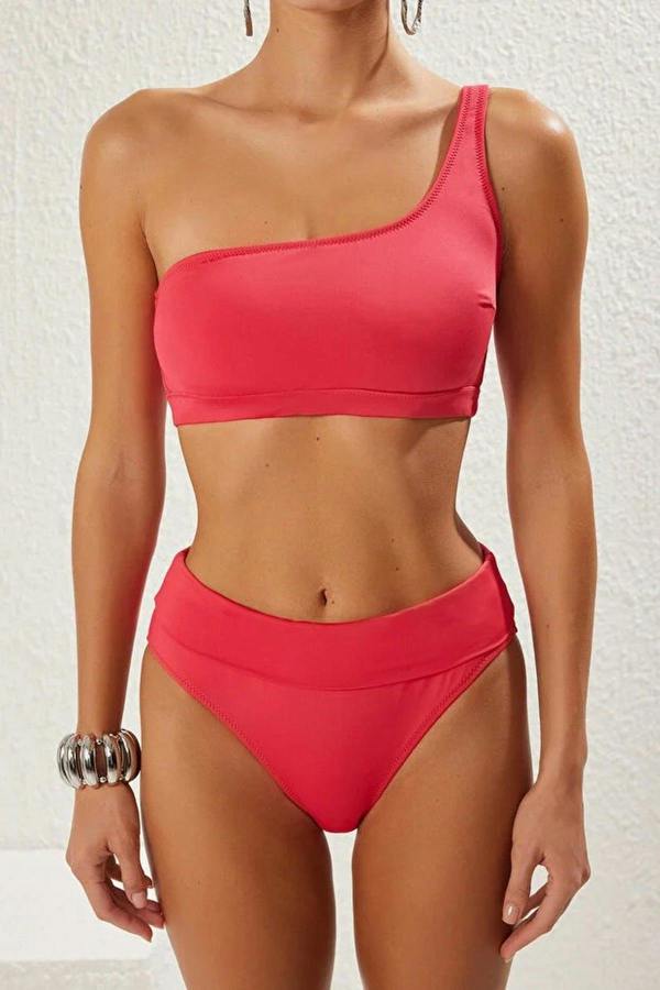 WOVCOR One-Shoulder Covered Hipster High-Waisted Bikini Set