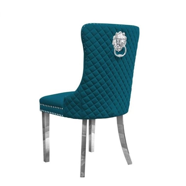 Groundlevel Set Of 2 Plush Velvet Dining Chairs with Lion Head Knocker