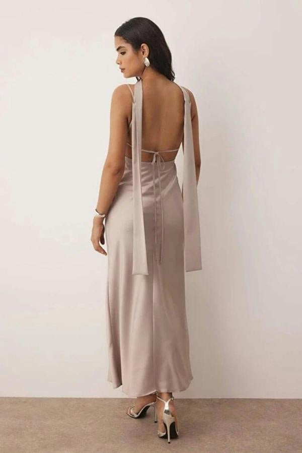 Hoxton Gal Maxi Satin Evening Dress with Shawl Detail