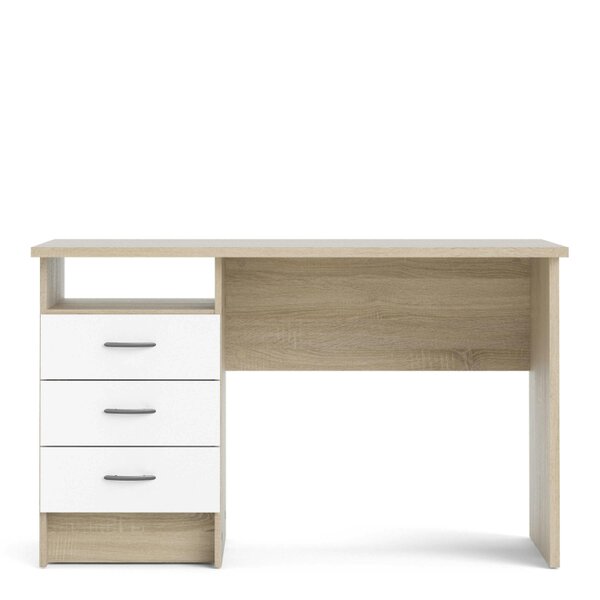Wyld Haus Billabong Natural Oak Wood Office Desk 3 White Drawers