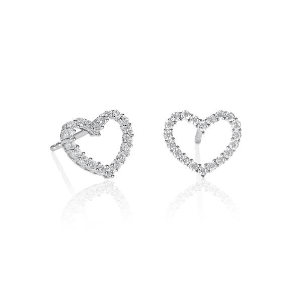 namana Dainty 925 Sterling Silver Heart with Cubic Zirconia Stones Earrings for Women