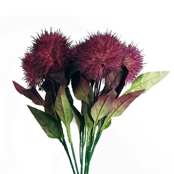 Leaf Pack of 6 x 70cm Globe Thistle Purple Ball Artificial Flower Stem