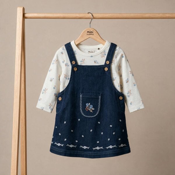 Mini Cuddles Floral Pinny with Top (Blue & White)