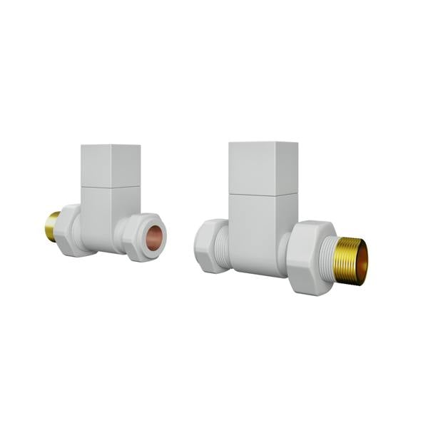 Flode Straight Square Manual Radiator Valve Pack | 15mm x 1/2″ | Matt White