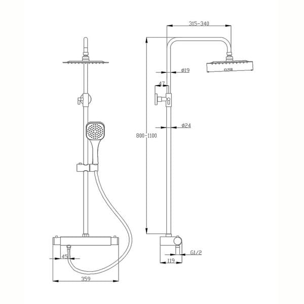 Flode Lund | Thermostatic Shower Kit | Including Telescopic Riser Rail | Cool Touch Valve | Chrome