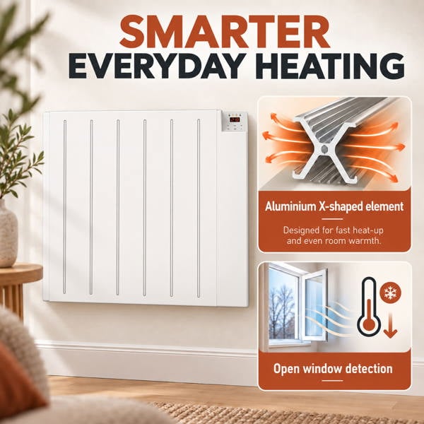 MYLEK Electric Radiator Panel Heater WIFI Smart APP Eco 1500W Bathroom Safe Wall Mounted Timer Thermostat
