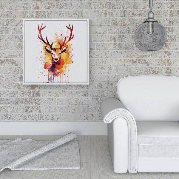 Warren Reed Watercolour Stag Face Framed Canvas