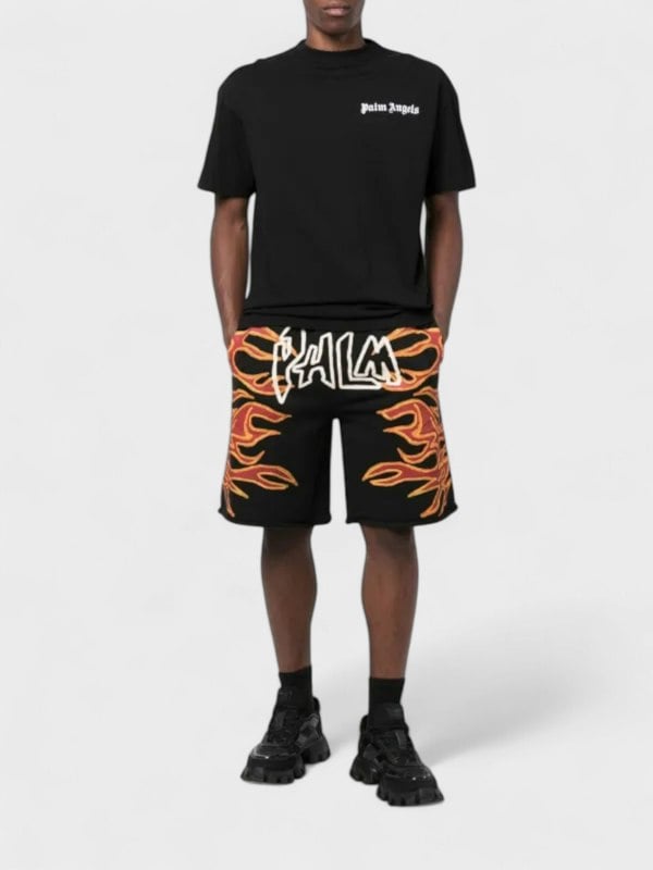 Palm Angels Graffiti Flames Sweatshorts Black - Mens