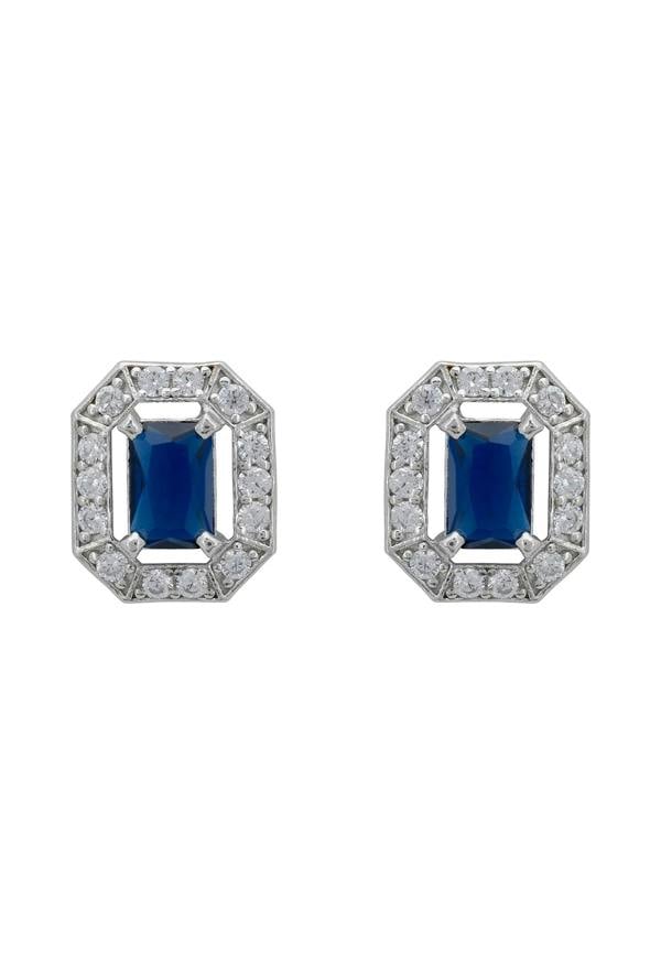 Diamond halo sapphire stud earrings.