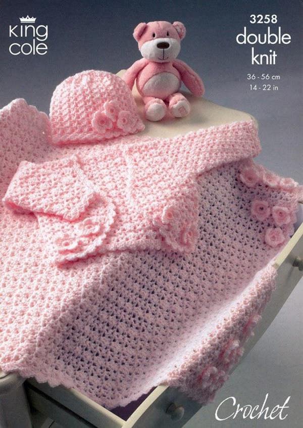 King Cole Comfort Crochet Pattern 3258, Jackets, Headwear for Baby, 14 - 22 Inches - Advanced