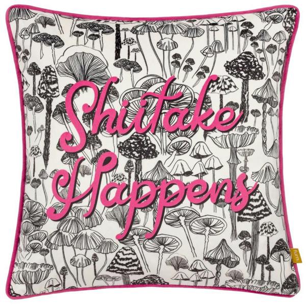 Furn Shiitake Happens Velvet Piped Cushion Cover - Fuchsia - 