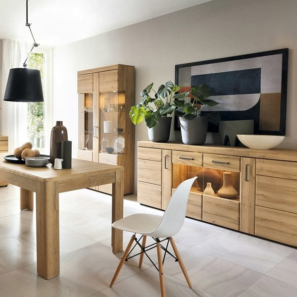 Furniture To Go Cortina 4 door wide glazed sideboard in Grandson Oak