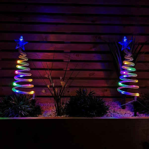 Samuel Alexander Set of 4 Battery Operated LED Multi Coloured Spiral Tree Path Lights Christmas Decoration with Timer