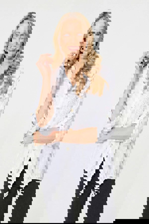 White | Sequin Detail 3/4 Turn-Up Sleeve Shirt
