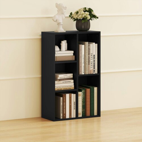 Wyld Haus Vakeri Wood Black 2 Tier Bookcase With 5 Storage Compartments