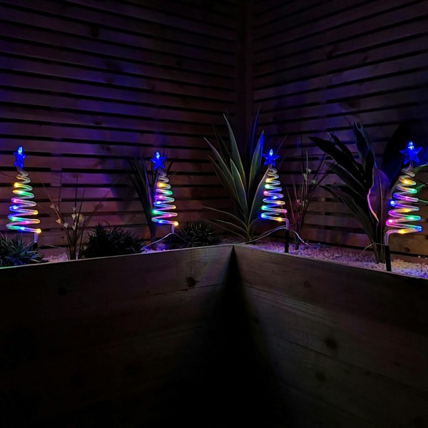 Samuel Alexander Set of 4 Battery Operated LED Multi Coloured Spiral Tree Path Lights Christmas Decoration with Timer