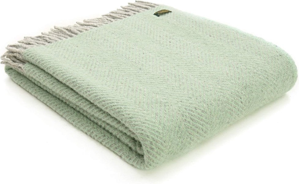 HomeSpace Direct 100% Pure New Wool Herringbone Throw Blanket Made in Wales