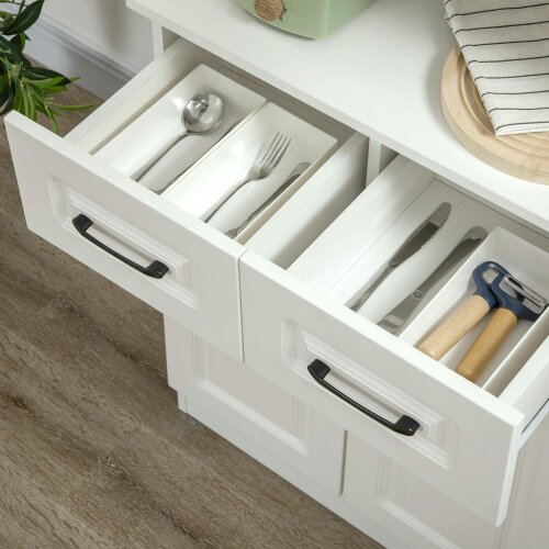 Wyld Haus Reluta Tafa Wooden White Tall Kitchen Cupboard With Adjustable Shelves Drawers And OFauxn Counter 168 cm