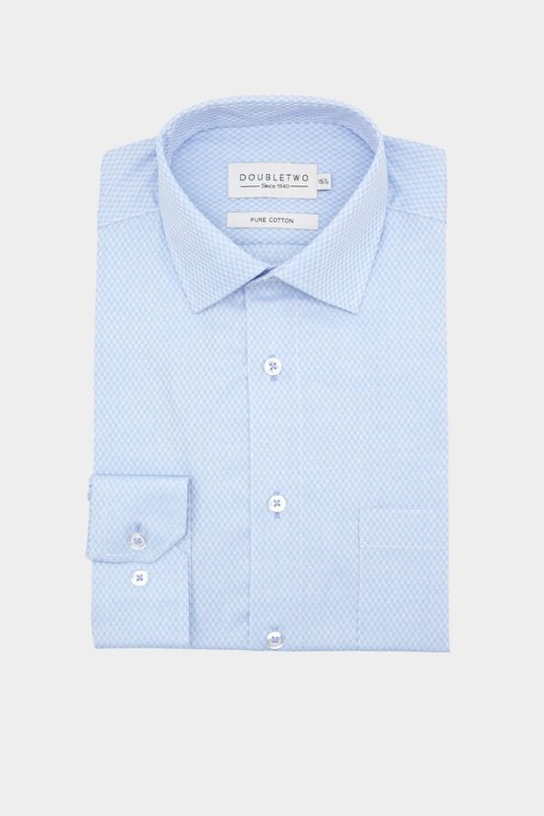 Blue Textured Cotton Long Sleeve Shirt