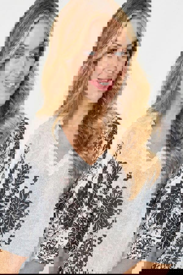 Sage | Floral Relaxed Open Knit Top