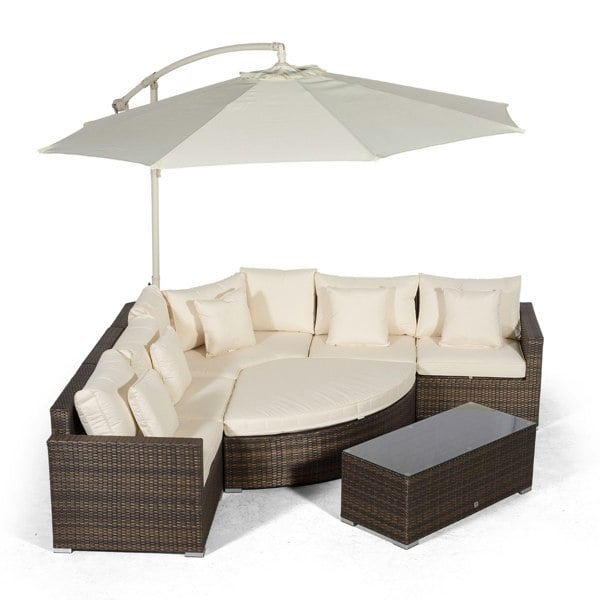 Giardino Santorini L Shape Modular 5 Seat Rattan Corner Sofa Set With Daybed Ottoman & Coffee Table