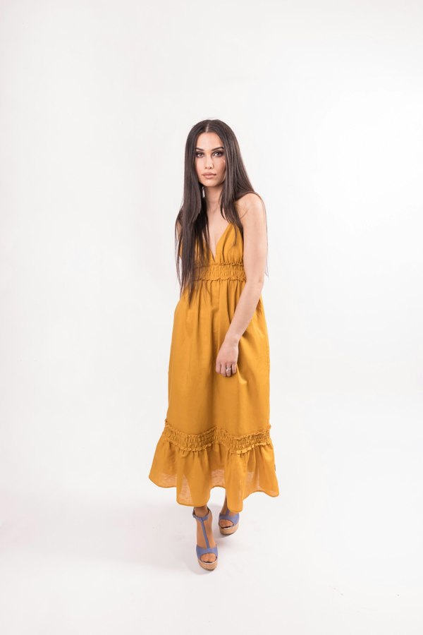 BALOU Women's Linen Maxi Dress Mustard