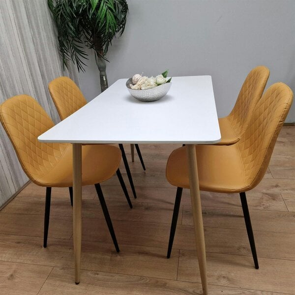 Kosy Koala Modern Rectangle White Dining Table Set With 4 Mustard Chairs Dining Room Furniture