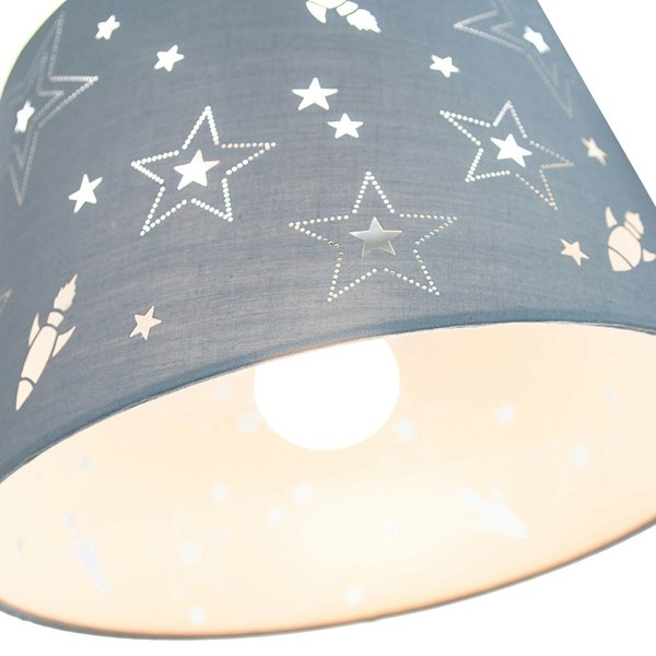 Fun Rockets and Stars Childrens/Kids Grey Cotton Bedroom Pendant or Lamp Shade Image 4