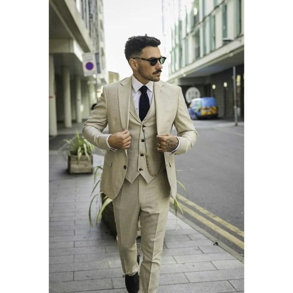 TruClothing James - Men's 3 Piece Cream Tailored Fit Suit