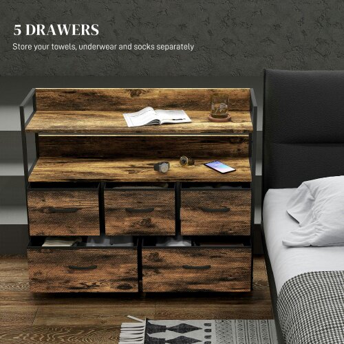 Wyld Haus Yoyota Fabric And Wood Rustic Brown 5 Drawer Rustic Storage Chest