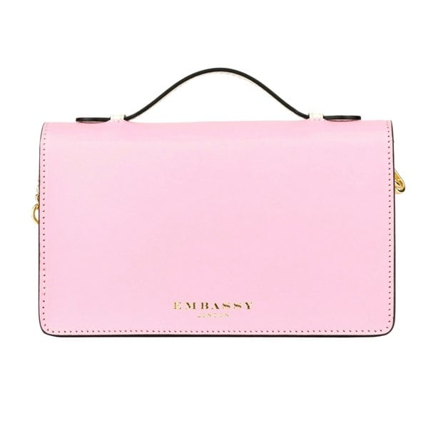 Embassy London Envy - Pink & Cream - Women's leather flap clutch bag with strap