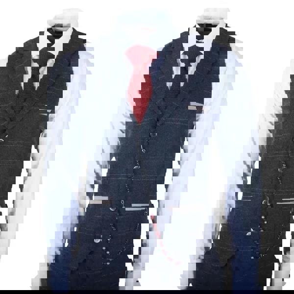 TruClothing TP-32 - Men's Navy Blue 3 Piece Wool Blend Tweed Suit