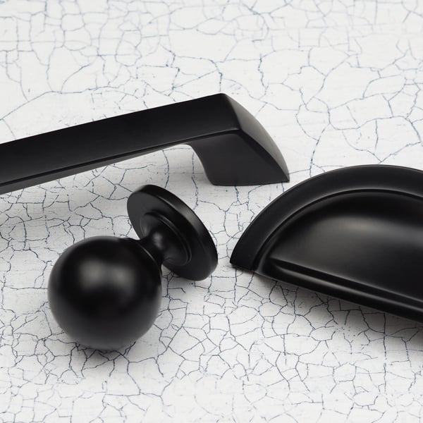 Handle & Home Matt Black Coordinating Tapered Handle, Cup Handle, and Coordinating Knob