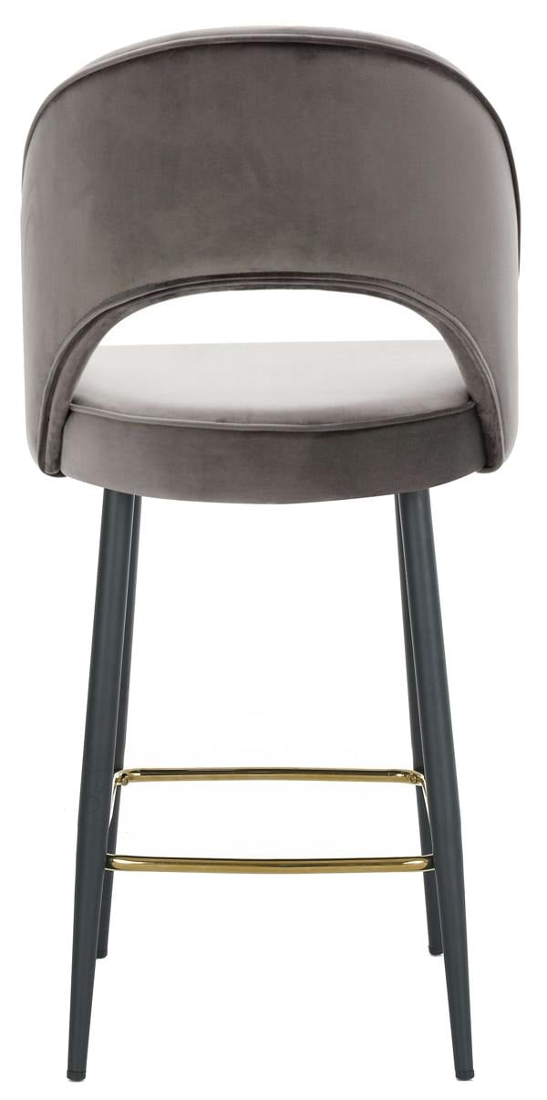 Lamboro Chelsea Velvet Kitchen Stool, Charcoal Grey, Gold Footrest & Black Legs