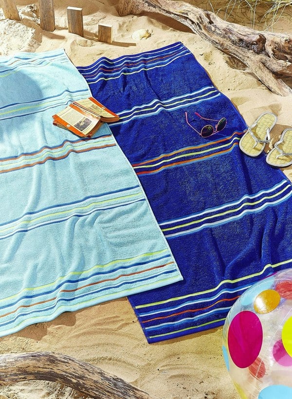 Catherine Lansfield Rainbow Pairs Blue Twin Pack Beach Towel