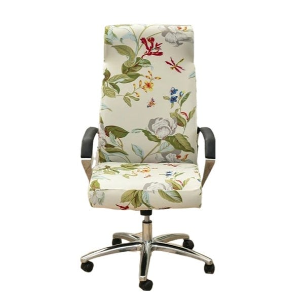 Anyseat Office Chair Cover Light Leafy Design Large Non-Slip Rotating Seat Case Universal Armrest Chair Protector