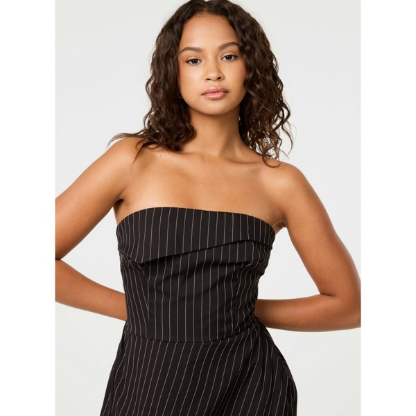 Pink Vanilla Pinstripe Bandeau Skort Dress